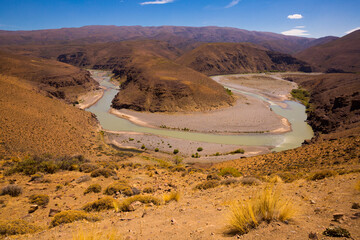 Wall Mural - View on Rio Neuquen desert-like landscape in Patagonia area in Argentina