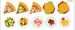 Restaurant dishes top view. Vector set.