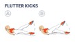 Girl Doing Flutter Kicks Exercise Fitness Home Workout Guidance Illustration. Vector concept.