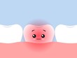 Cute tooth in pain. Toothache concept. Vector flat illustration