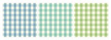 A Collection Of Gingham Patterns. Blue, Tosca, Green Plaid Pattern With Pastel Colors For Tablecloths, Skirts, Napkins, Flannel And More.