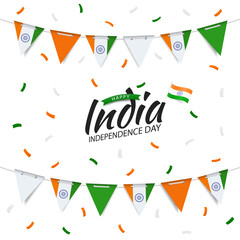 Wall Mural - Vector Illustration of  India Independence Day. Garland with the flag of India on a white background.
