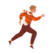 Young Male with Empty Pocket Trotting and Running Ahead in a Hurry Chasing Someone Vector Illustration