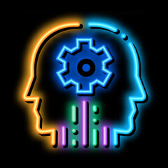 Sticker - cerebral hemisphere settings neon light sign vector. Glowing bright icon cerebral hemisphere settings sign. transparent symbol illustration