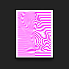 Wall Mural - Pink Distorted and Blurred Poster in Swiss Style. Scandinavian Linear Graphic. Vertical Abstract Broadsheet in Black Frame. Vector illustration