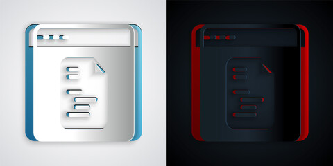 Paper cut Software, web developer programming code icon isolated on grey and black background. Javascript computer script random parts of program code. Paper art style. Vector