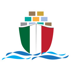 Concept design cargo ship with Italy flag. Commercial vessel containers freight import and export maritime logistic. Vector illustration design