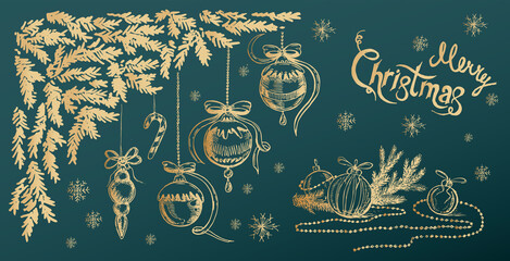 Wall Mural - Christmas pattern in sketch style. Hand drawn illustration. Vector.	