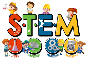 Wall Mural - stem education logo with children cartoon character