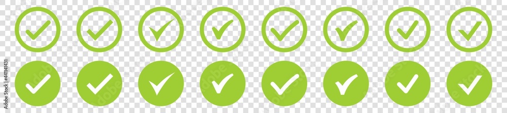 Set of green check mark icon, tick symbol in green color, vector ...