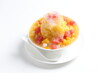chilled mango and watermelon fruit snow ice kacang mountain in white bowl cafe sweet dessert menu