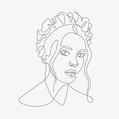 Wall Mural - Woman head vector lineart illustration. One Line style drawing. 