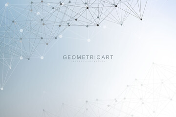 Wall Mural - geometric abstract background with connected line and dots. structure molecule and communication. bi
