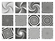 Hypnotic Spirals. Vortex Motion Hypnotise Spirals, Rotating Motion Spiral Elements Vector Illustration Set. Abstract Hypnotic Spirals