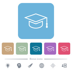 Wall Mural - Graduation cap flat icons on color rounded square backgrounds