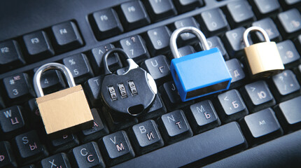 Padlock and computer keyboard. Security