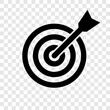 Black arrow and target icon isolated on transparent background. Vector element for design
