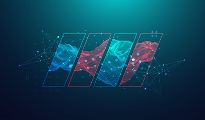 Modern square science or technology elements. Trendy abstract background. Cyberspace surface illustration. Vector.