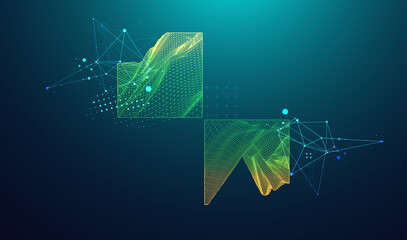 Modern square science or technology elements. Trendy abstract background. Cyberspace surface illustration. Vector.