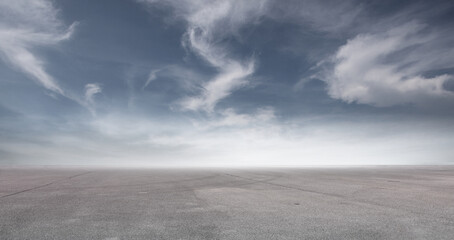 Wall Mural - blue sky landscape background with nice clouds and empty concrete floor