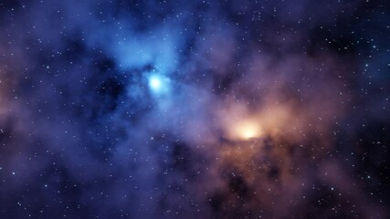 Wall Mural - exploring a space background with a nebula with two bright zones in the middle of the cosmos. 3d ren