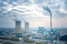 Aerial Photo Of Sunrise Of Thermal Power Plant In Zhengzhou City, Henan Province, China
