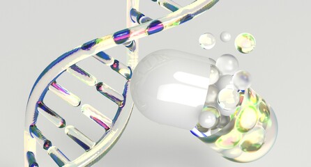 Sticker - Abstract luminous DNA molecule. Hand of doctor touching and cut dna for checking with analysis chromosome DNA genetic of human on virtual interface. Medicine, Medical science and ... Mehr anzeigen.