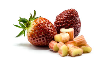 Wall Mural - Strawberries rhubarb isolated on white background