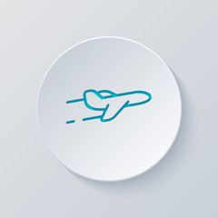 Wall Mural - Plane silhouette, simple business icon. Cut circle with gray and blue layers. Paper style