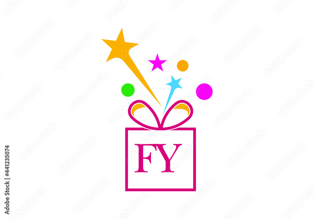 Gift Box, gift shop letter alphabet FY logo icon in gold or golden ...