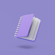 Violet empty notepad on pastel background. Simple 3d render illustration.