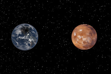 Wall Mural - mars and earth. distance between them. space for text. the elements of this image furnished by nasa.