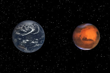 Wall Mural - mars and earth. distance between them. space for text. the elements of this image furnished by nasa.