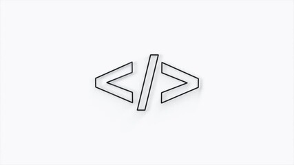 Fototapete - Black coding code html programming language 3d icon. Front end development icon isolated on white background. 4K