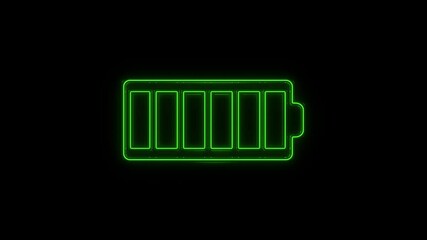 Fototapete - Glowing neon line Battery icon isolated on black background. Lightning bolt symbol. 4K