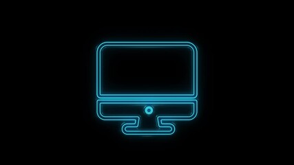 Leinwandbilder - Glowing neon line Computer monitor screen icon isolated on black background. Electronic device. Front view.
