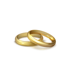 Realistic Gold Wedding Rings Isolated On White Background Symbol Of Love And Marriage.