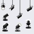© makstorm - Vector set of ceiling and floor spotlights fixtures.