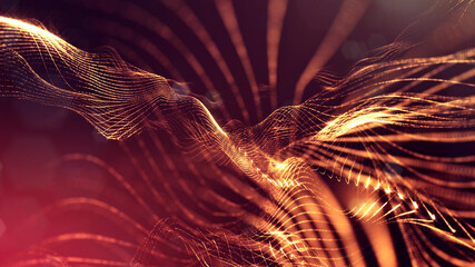 Wall Mural - 3d rendering background of microworld or sci-fi theme with glowing particles form curved lines, 3d s