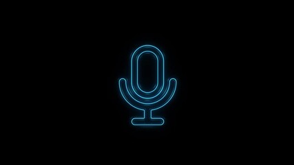 Aufkleber - Glowing neon line Microphone icon isolated on black background. On air radio mic microphone. Speaker sign.