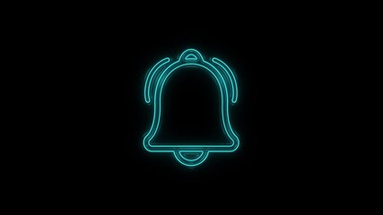 Fototapete - Glowing neon line Ringing bell icon isolated on black background. Alarm symbol, service bell, handbell sign, notification symbol. 4K