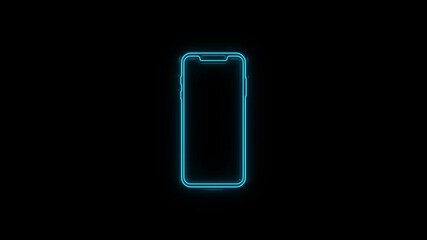 Aufkleber - Glowing neon line Smartphone, mobile phone icon isolated on black background. 4K