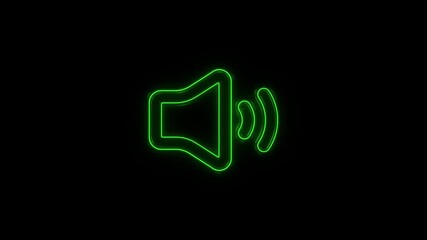 Poster - Glowing neon line Speaker volume - audio voice sound symbol, media music icon isolated on black background. 4K