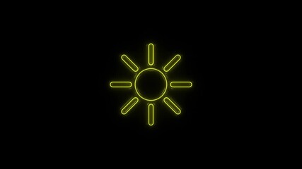 Poster - Glowing neon line Sun icon isolated on black background. 4K