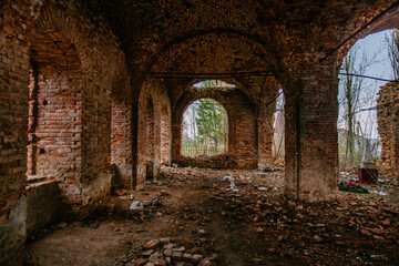 Sticker - Large ancient vaulted hall of abandoned building