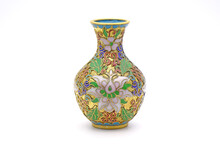 Vase : Antique Chinese Cloisonne Enamel Vase Isolated On White Background