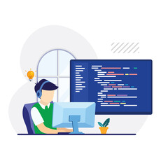 Wall Mural - programmer and engineering development, coding, web development, website design, developer flat vect