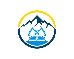 Sticker - Circle shape with mountain and twin excavator inside