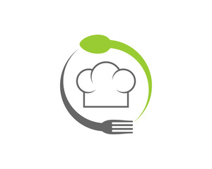 Poster - Circular fork and spoon with chef hat in the middle