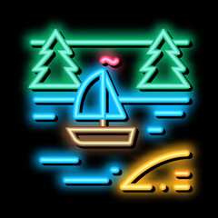 Poster - current river among gorge neon light sign vector. Glowing bright icon current river among gorge sign. transparent symbol illustration